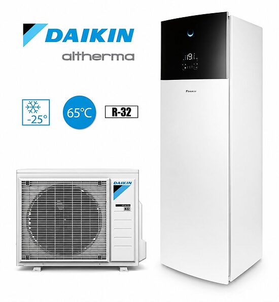 DAIKIN Altherma 8.0 kW air-to-water heat pump with 180 L hot water cylinder and 6 kW electric backup heater, EHVX08S18E6V-E9W / ERGA08EVH